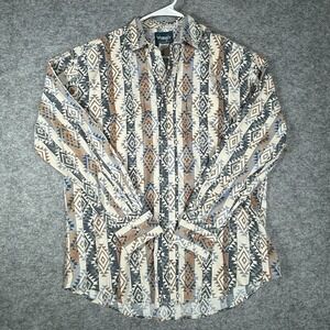 Wrangler Western Shirt Mens Medium Southwestern Aztec Pearl Snap Cowboy